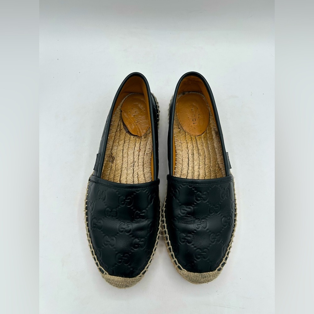 GUCCI  Signature GG Leather Espadrilles Flats Women’s US 7 1/2 Black, GUCCISSIMA - Picture 14 of 16